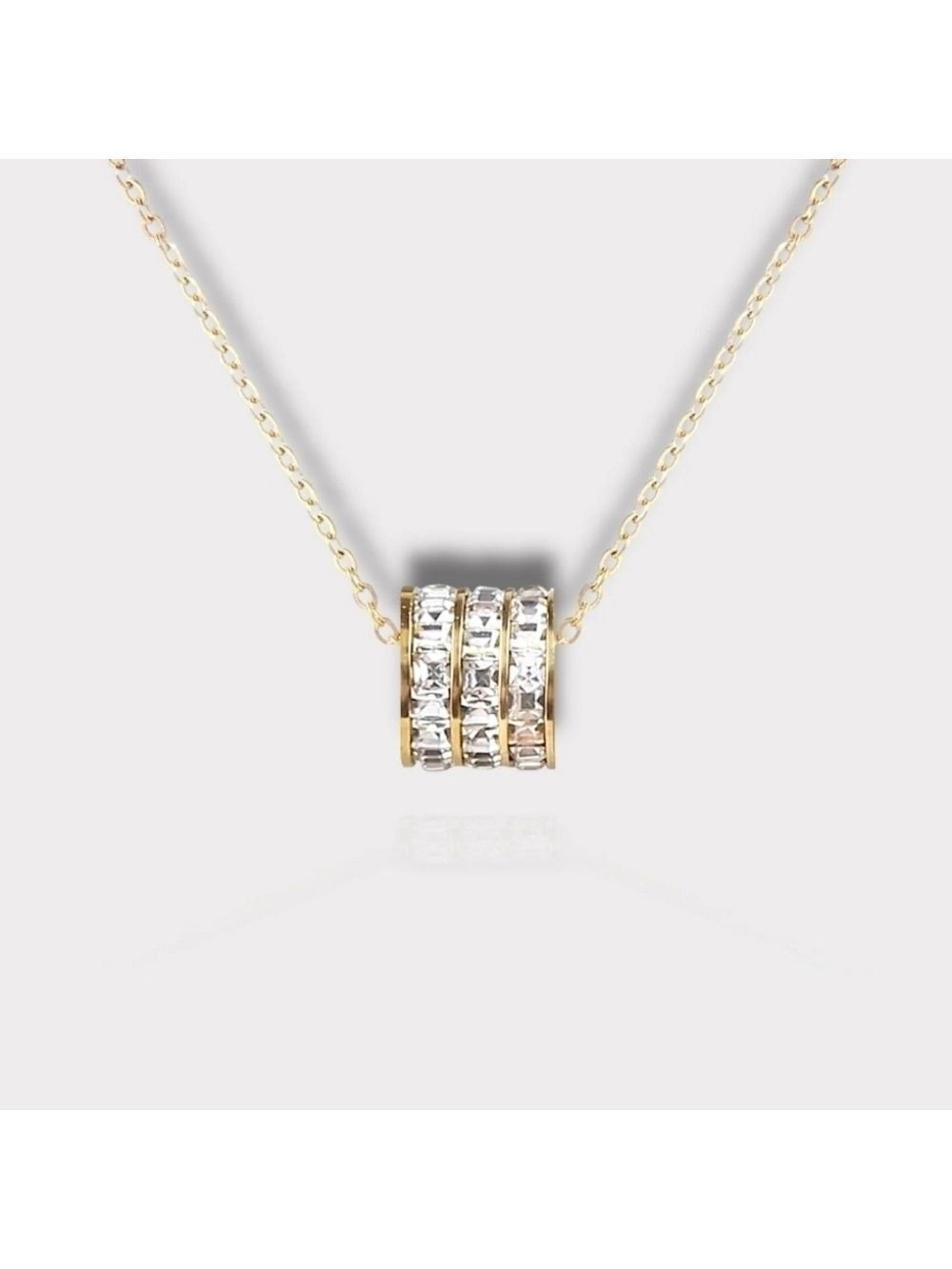18k Gold Plated Stainless Steel Simulated Diamond Barrel Pendant Chain Necklace